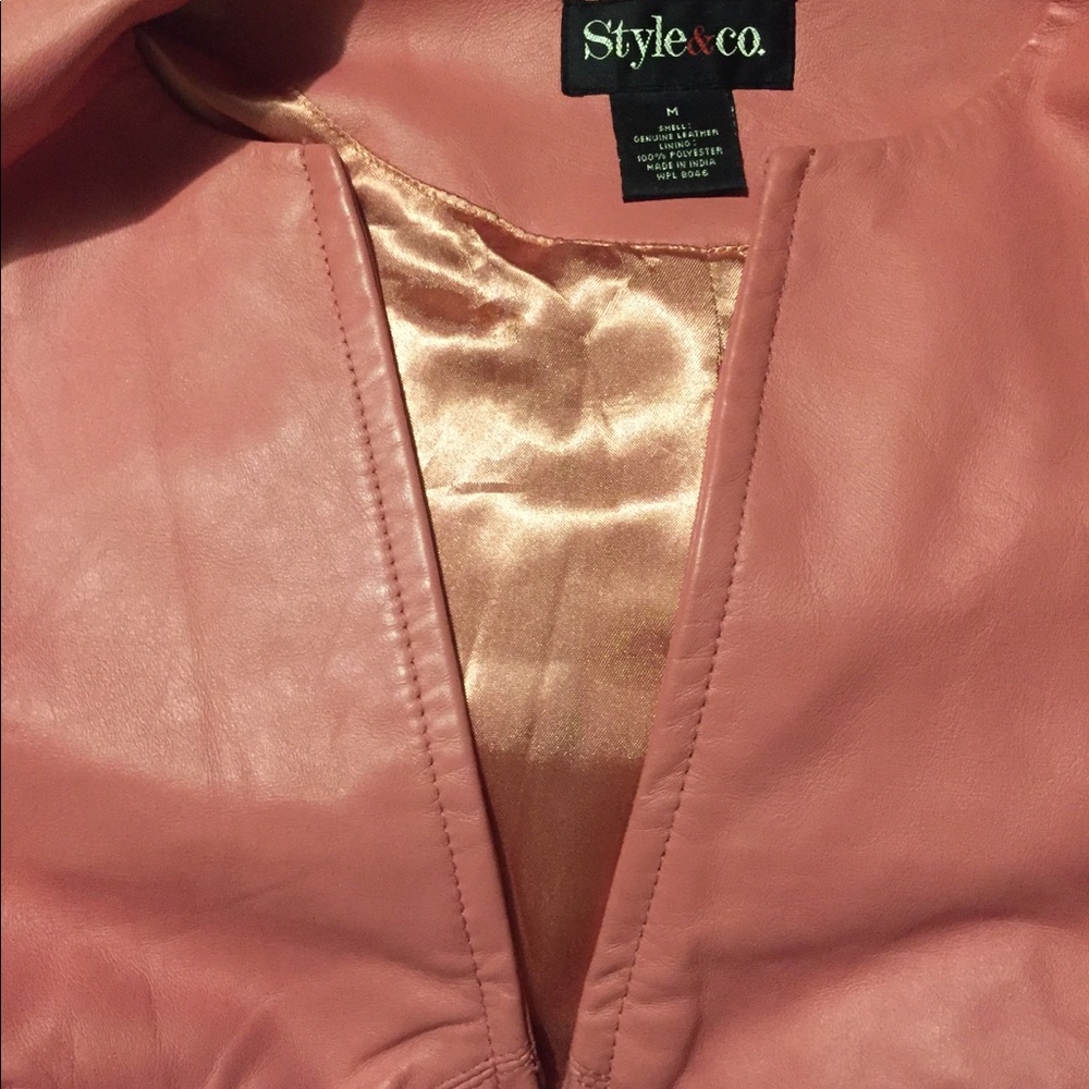 Style & Co Ladies Pink Genuine Leather Jacket